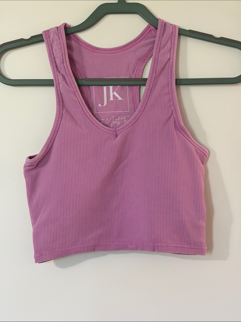 JK Ribbed Mauve V-Neck Crop Sports Bra Tank